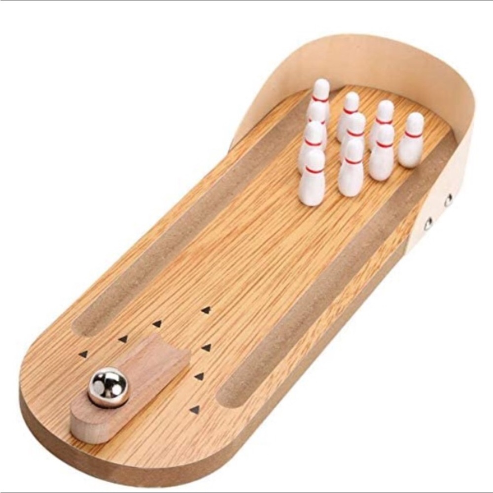 Real Wood Games mini wooden bowling alley. NWT